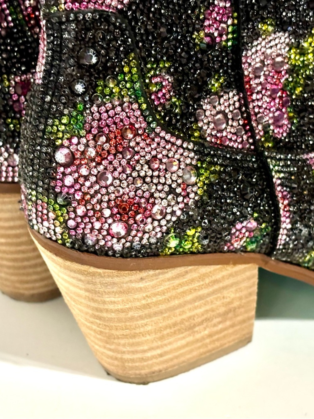 Betsey Johnson SB-DIVAF Boots Women 8.5 Black Floral Rhinestone Western Ankle - Picture 3 of 10